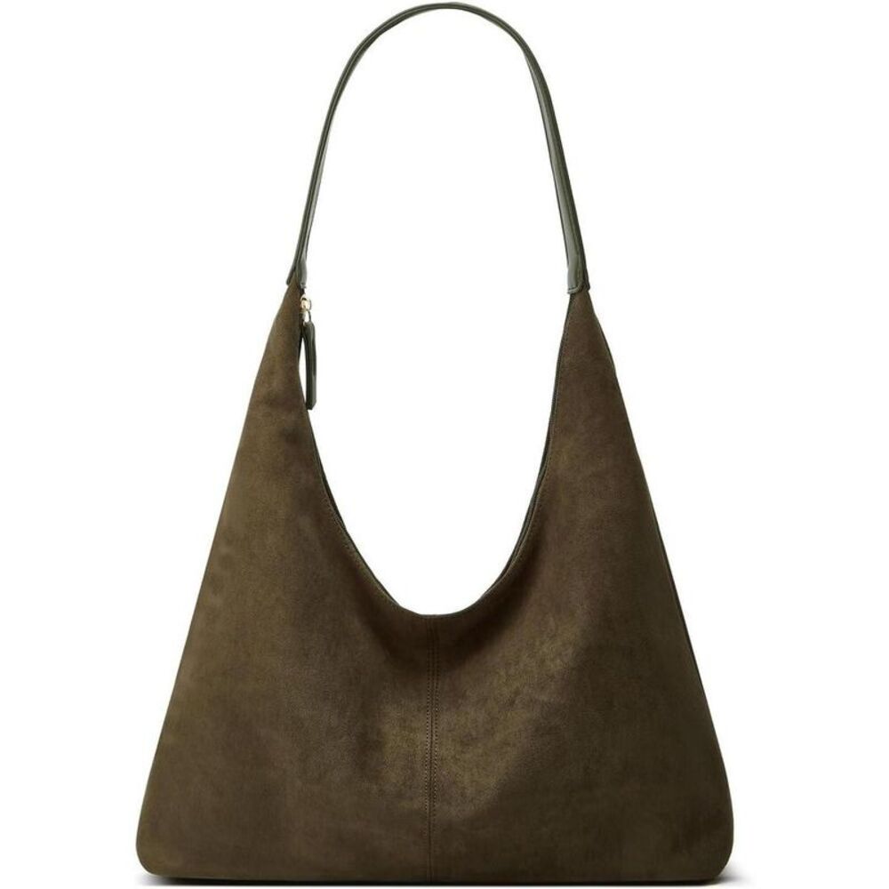 Trendy Suede Crescent Shoulder Bag Women Crossbody Tote Purse Green 15x4x10"